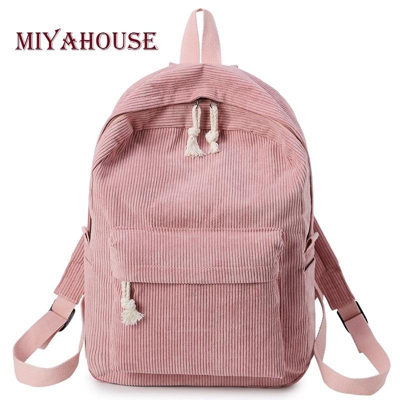 Girls' and Women Corduroy Backpack - School - Light Brown