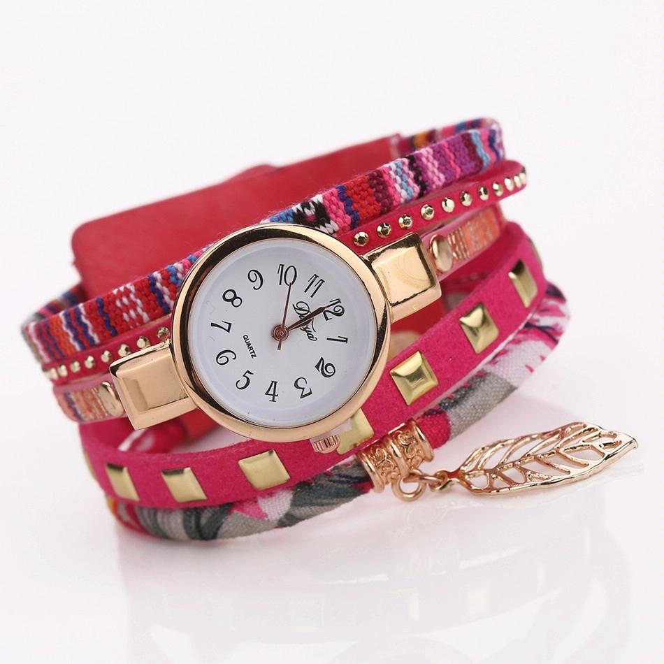 Leaf Pendant Quartz Bracelet Watch for Women - Brown