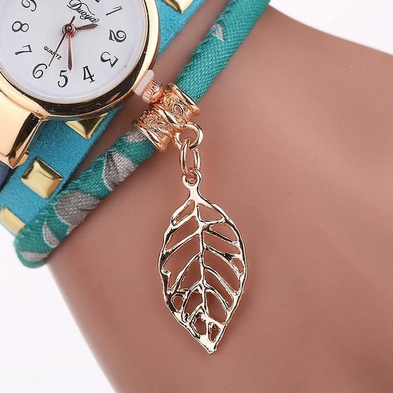 Leaf Pendant Quartz Bracelet Watch for Women - Brown