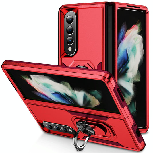 For Samsung Galaxy Z Fold4 5G Shockproof Case With Holder - Pc Tpu - Red + Rose Red