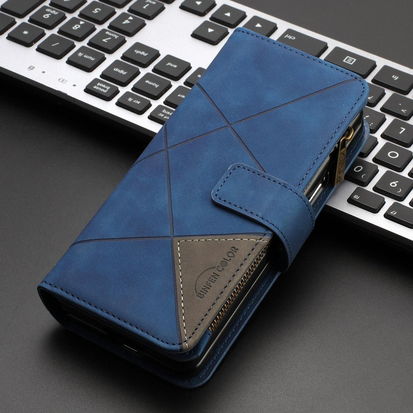 For Samsung Galaxy Z Fold4 5G Leather Zip Wallet With Rhombus Texture - Red