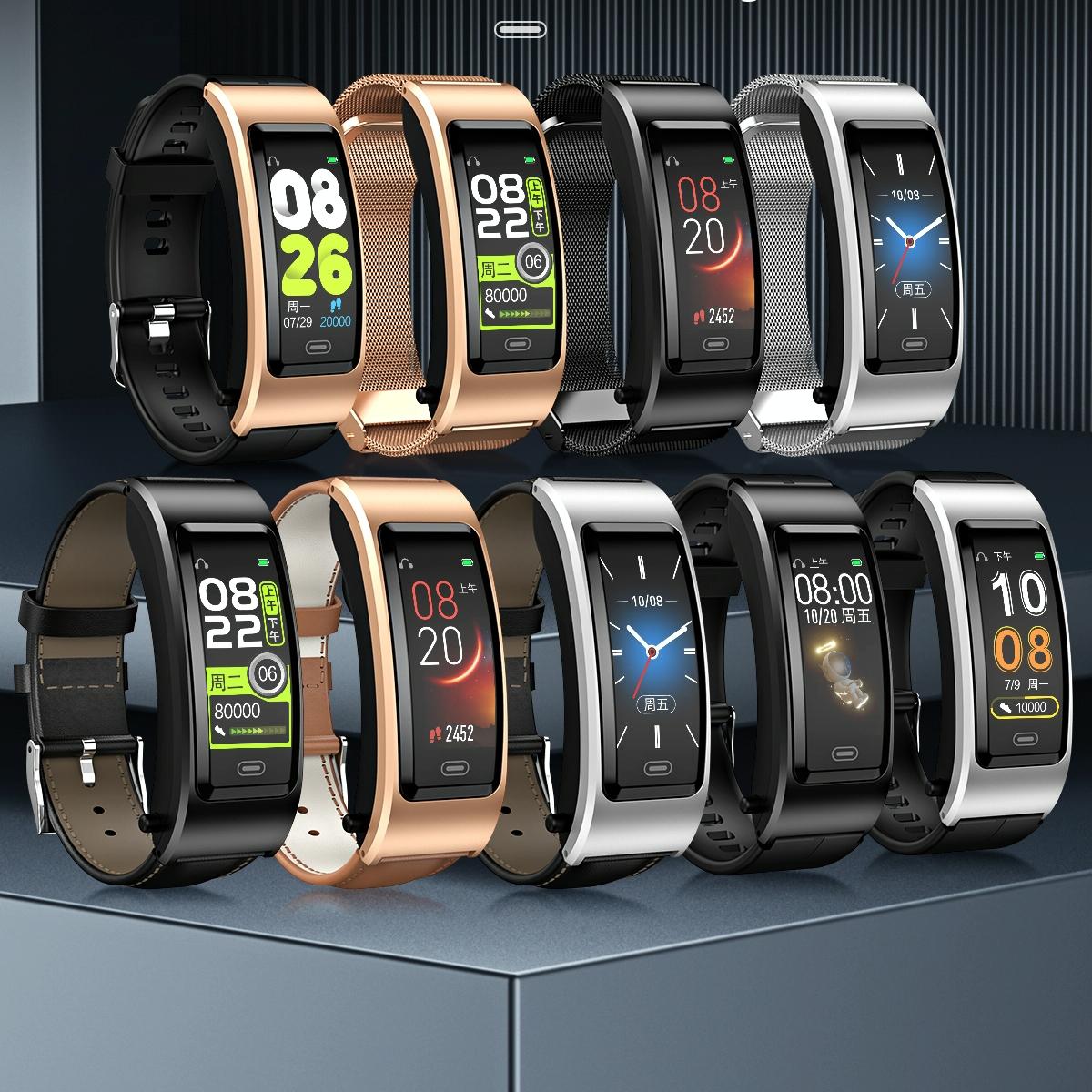 Bluetooth Sleep Heart Monitor Bracelet - B7 - Silver + Black Silicone Strap