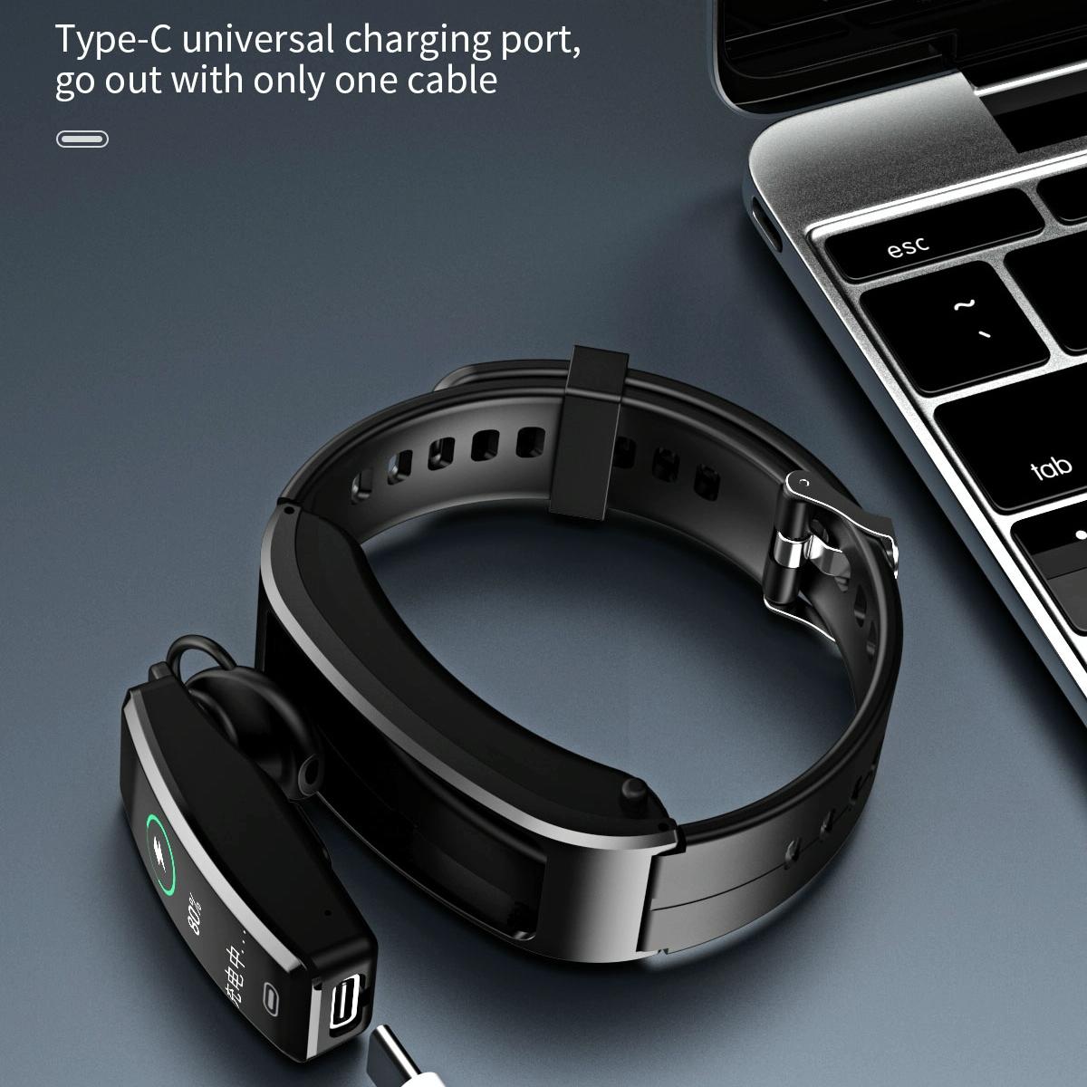 Bluetooth Sleep Heart Monitor Bracelet - B7 - Silver + Black Silicone Strap