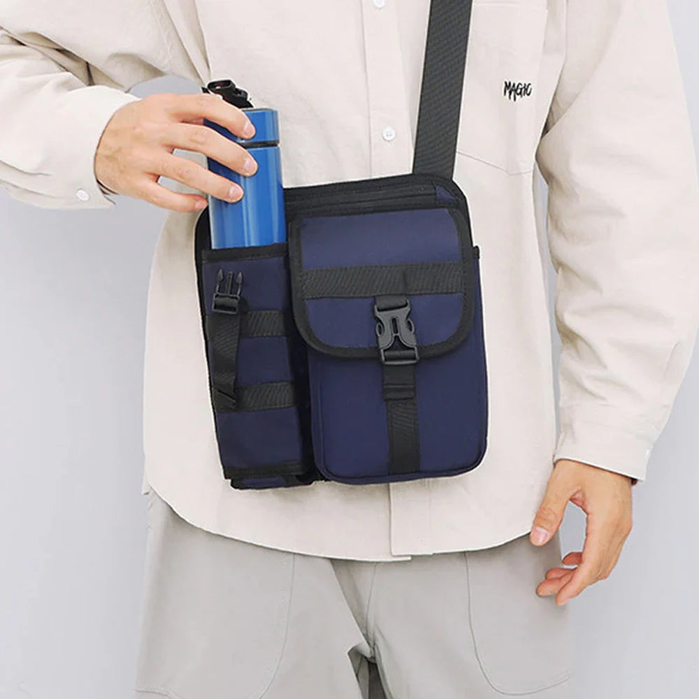 Vibe Geeks Waterproof Camping Wear Resistant Chest Crossbody Sling Shoulder Bags with Water Bottle Holder - Blue