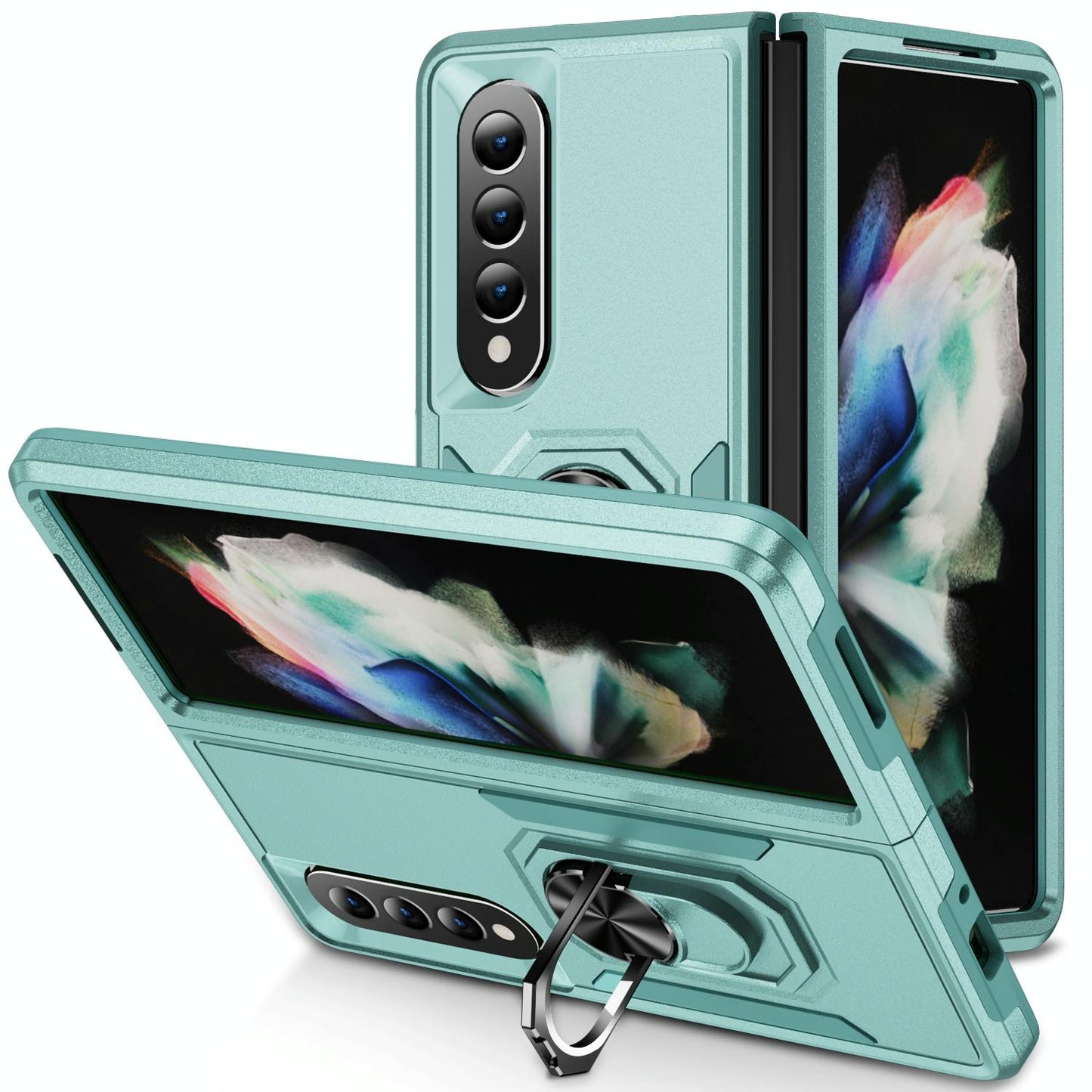 For Samsung Galaxy Z Fold4 5G Shockproof Case With Holder - Pc Tpu - Purple + Black