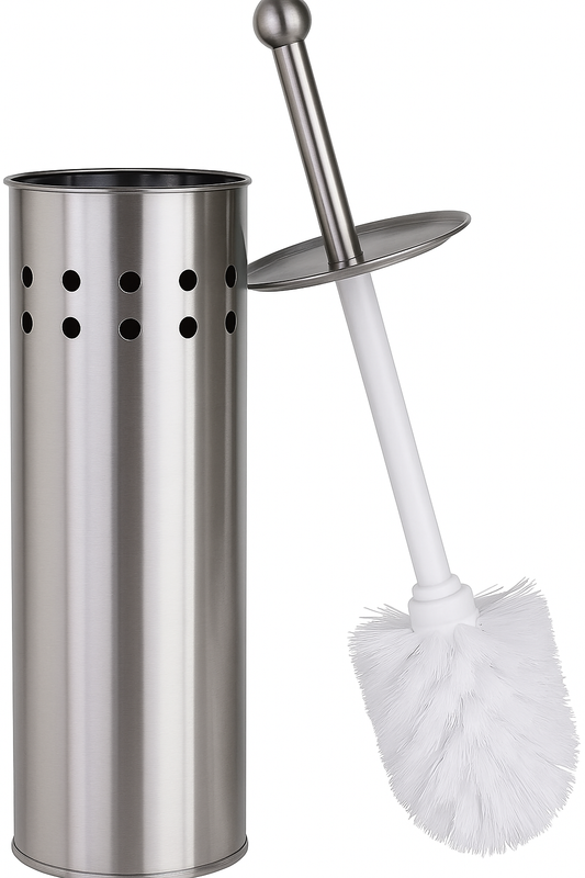 Toilet Brush Holder Metal Stainless Steel Bathroom Set Handle Round Cover Clean