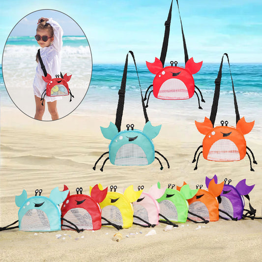 3 PCS Blue Cute Crab Mesh Beach Bag for Kids - Shell Collecting Sand Toy Bag for Toddlers