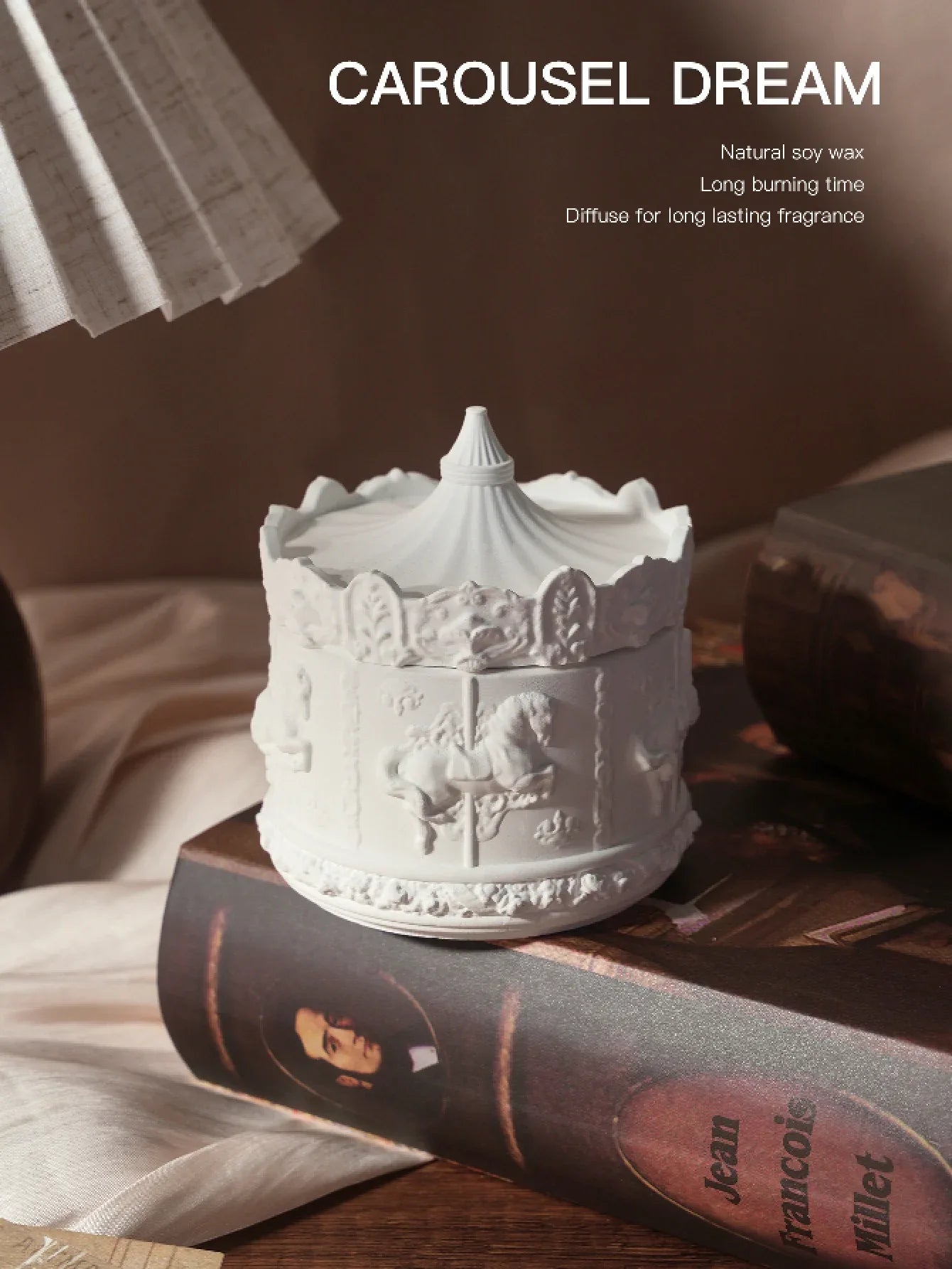 (White Peach Oolong)Rotating Carousel Soy Candle - Unique Home Decor & Gift - Mekamart Australia