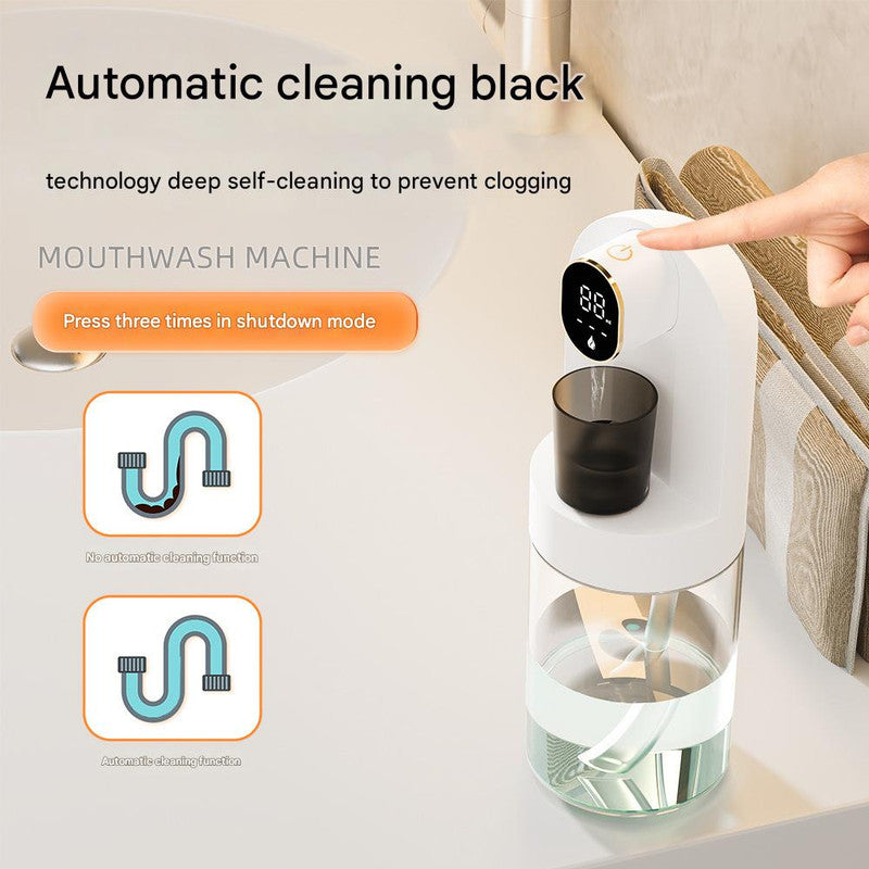 Smart Automatic Mouthwash Dispenser - 4 Adjustable Levels, LED Display, 2000mAh Battery & Magnetic Cups(black)
