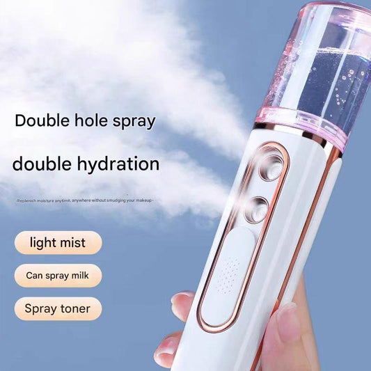Blue Dual Nozzle Nano Facial Mister - USB Rechargeable Hydrating Spray