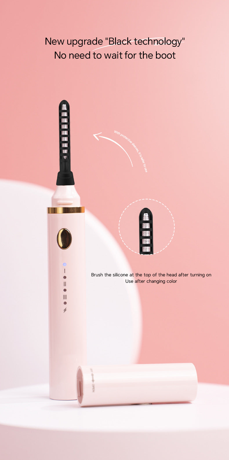 Rechargeable Heated Eyelash Curler Wand - 3 Temperature Gears, Type-C Charging, All-Day Curl(pink)