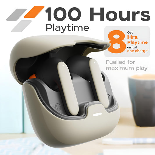 TWS Earbuds with Quad Mic Noise Cancellation - 100H Playtime, Bluetooth 5.3, 45ms Low Latency & Fast Charge(beige)