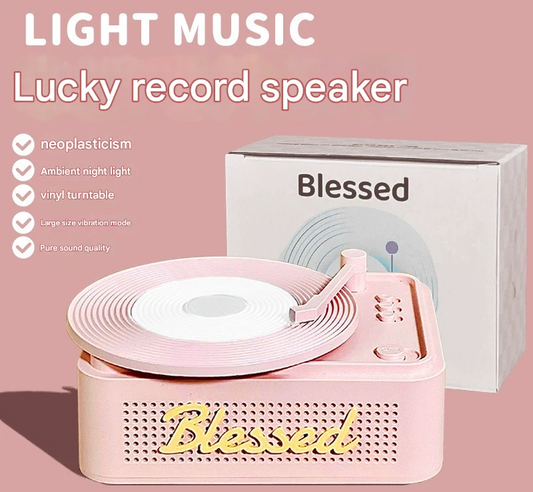 Retro Vinyl Bluetooth Speaker with Ambient Night Light - TF Card & AUX Support(pink)