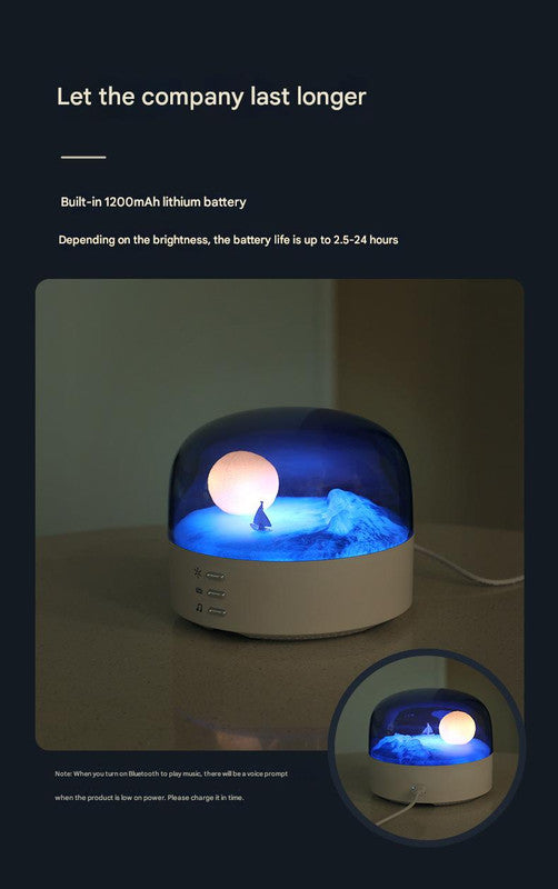 Moon Landscape Bluetooth Speaker & Night Light - Adjustable Brightness & Tones, 1200mAh Battery(white)