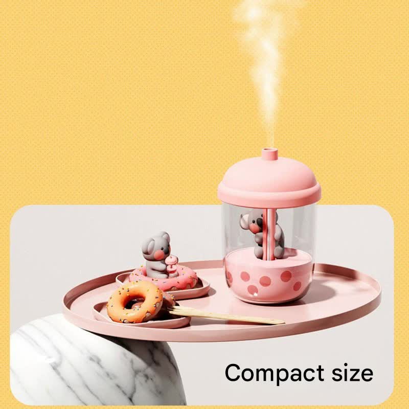 Adorable Koala Milk Tea Cup Humidifier - 450ml USB Air Diffuser with Dual Mist Modes(Soy milk matcha)