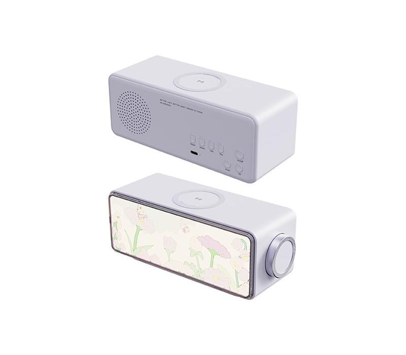 3-in-1 Painting Light Speaker with 15W Wireless Charger & White Noise - Bluetooth, Dimmable Night Light(Purple)