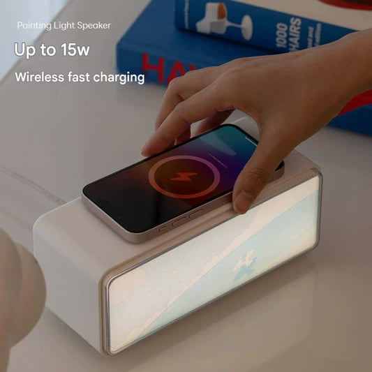 3-in-1 Painting Light Speaker with 15W Wireless Charger & White Noise - Bluetooth, Dimmable Night Light(Purple)