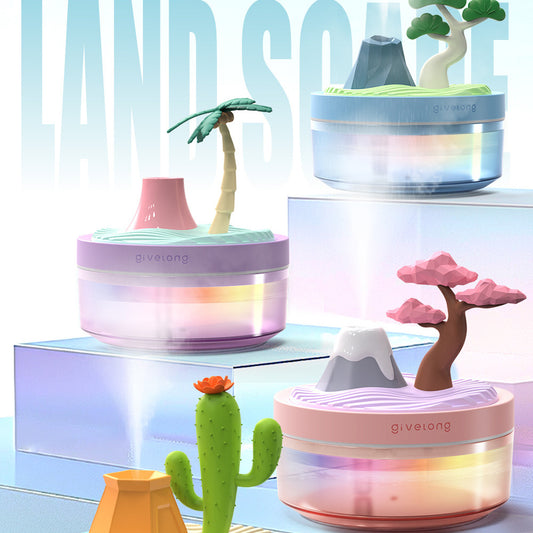 Landscape USB Humidifier with 7-Option Night Light - 320ml, Quiet Operation & Auto Shut-Off(Coconut Tree)