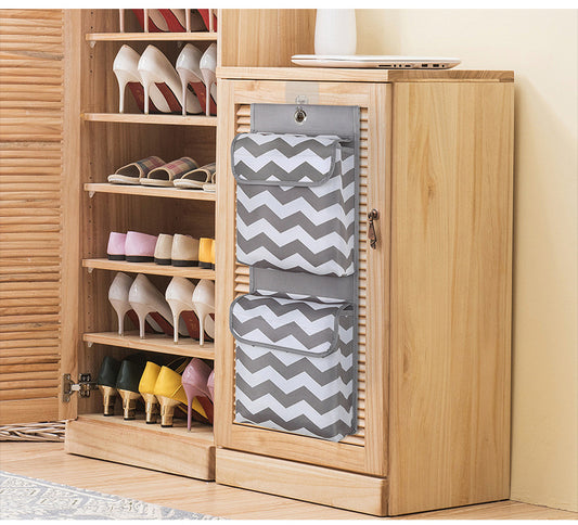 Grey And White Chic Chevron 2-Pocket Hanging Storage Organizer with Lids - Waterproof Oxford Cloth Wall & Door Mount