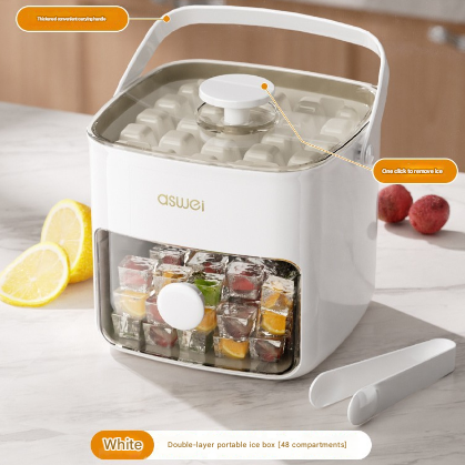White Innovative Press-Release Ice Cube Maker - Dual Layer Trays & Storage Bin (48 Cubes)