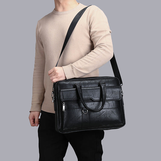 Black Men's PU Leather Briefcase - Vintage Style Laptop Messenger Bag, Crossbody Satchel for Business & Casual