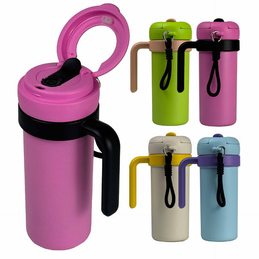Beige and Yellow 700ml Insulated Stainless Steel Tumbler with Handle, Dual-Sip Lid, Straw & Tea Infuser