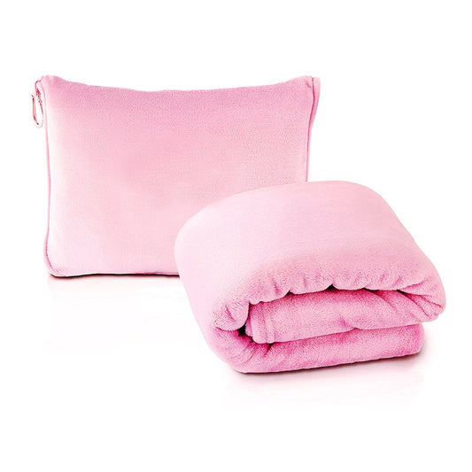 Pink Multi-Function 2-in-1 Travel Blanket with Storage - 50 x 60 in (127 x 152 cm) Lightweight Airplane Companion