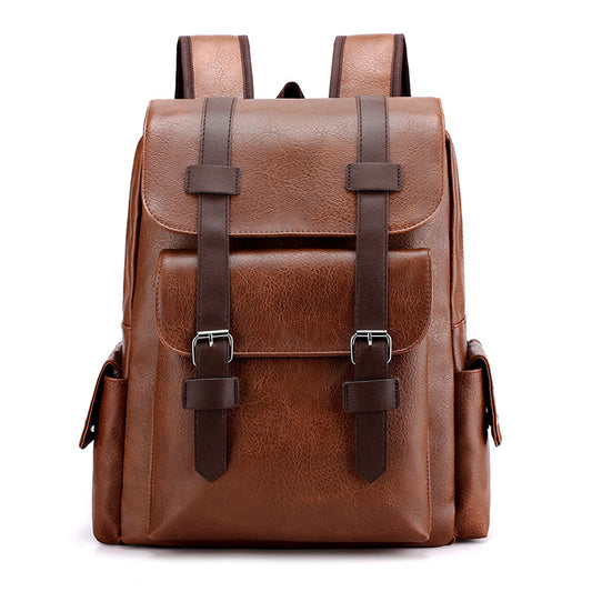 Light Brown Large-Capacity PU Leather Backpack - Stylish Business & Travel Companion