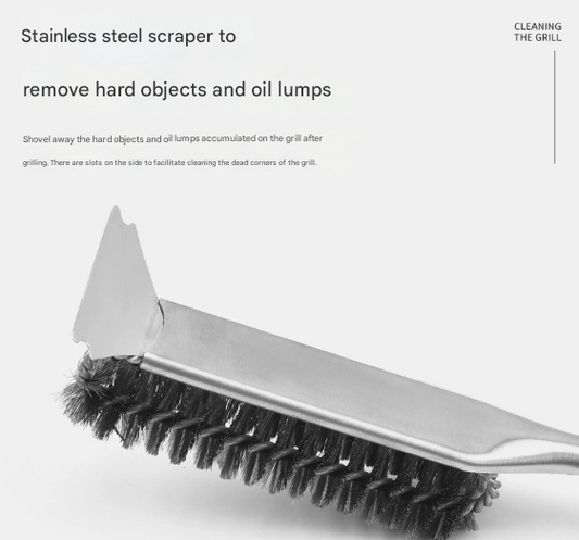 Plastics Handle Heavy Duty BBQ Grill Brush - Stainless Steel Wire Cleaner with Scraper for Effortless Grate Cleaning