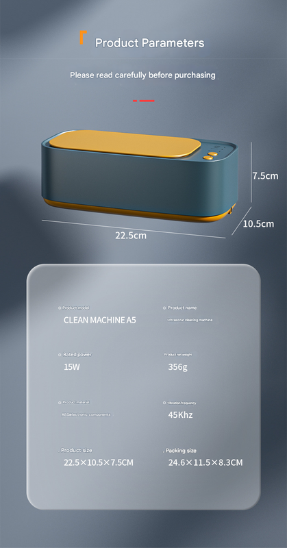 Silver Portable Ultrasonic Cleaner - 45kHz Professional High-Frequency Cleaning Machine for Jewellery, Glasses, Watches, and Makeup Brushes