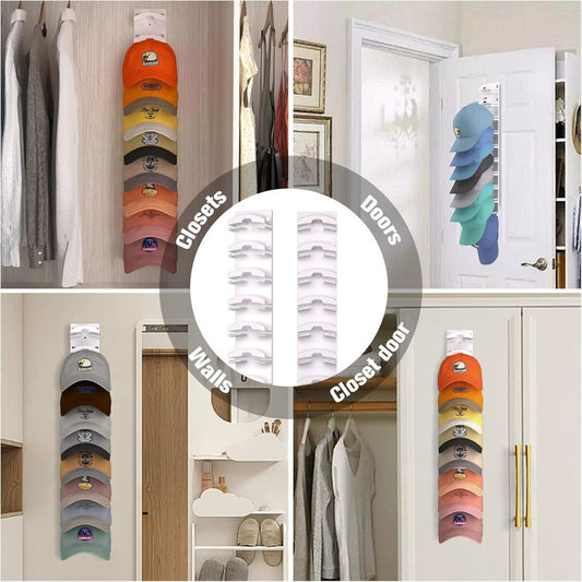 2-Pack 10-Tier White Wall-Mounted Hat Rack with Installation Accessories - Space-Saving Plastic Baseball Cap and Other Hat Organizers