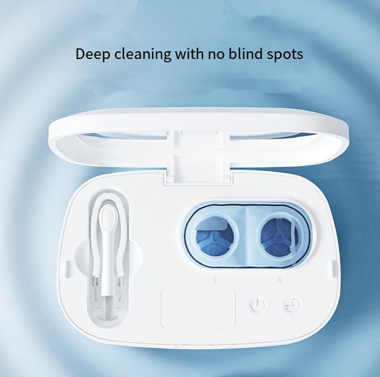White Ultrasonic Contact Lens Cleaner Machine Automatic Washer Case with UV Light LED Display 4 Timer Modes Type-C Rechargeable Portable for Travel