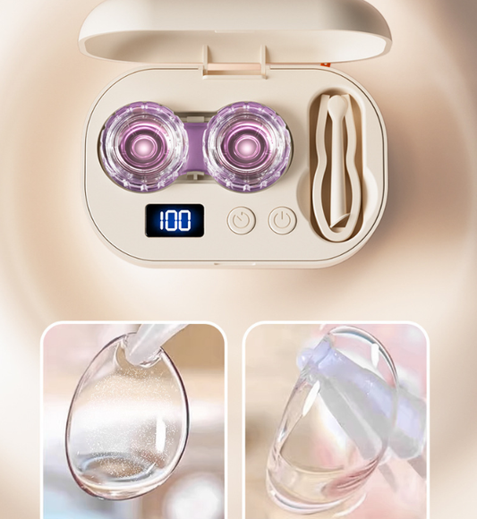 Portable Ultrasonic Contact Lens Cleaner Automatic Washer Case with LED Display Mirror 4 Timer Modes Type-C Rechargeable Ideal for Travel