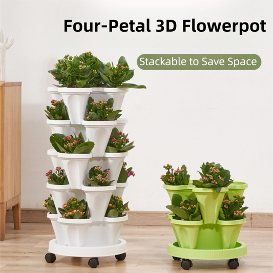 Pink 3-Tier Stackable Strawberry & Vegetable Planter with Mobile Wheel Tray - Space-Saving Vertical Gardening System