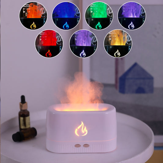 White 3D Simulation Flame Aroma Diffuser & Humidifier - Ultrasonic Desktop Mister with 7-Color LED Light and Automatic Scent Spray (200ML)