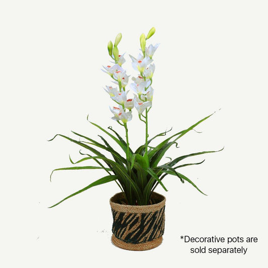 100cm Faux Artificial Home Decor Potted Cymbidium-Red/White - White