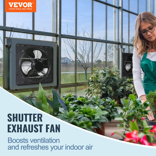 VEVOR Shutter Exhaust Fan, 254mm / 10inch with Temperature Humidity Controller, EC-motor, 843 CFM, Variable Speed Adjustable Wall Mount Attic Fan, Ventilation and Cooling for Greenhouses, Garages, Sheds