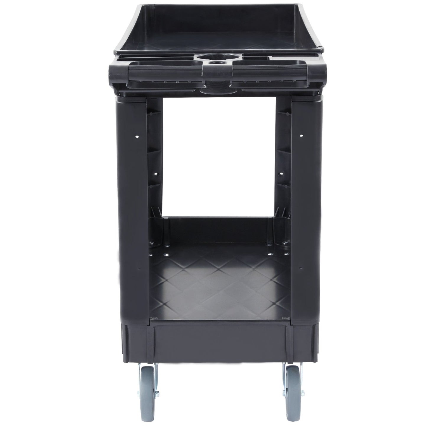 VEVOR Utility Service Cart, 2 Shelf 550LBS Heavy Duty Plastic Rolling Utility Cart with 360° Swivel Wheels, Medium Lipped Shelf, Ergonomic Storage Handle for Warehouse/Garage/Cleaning/Office