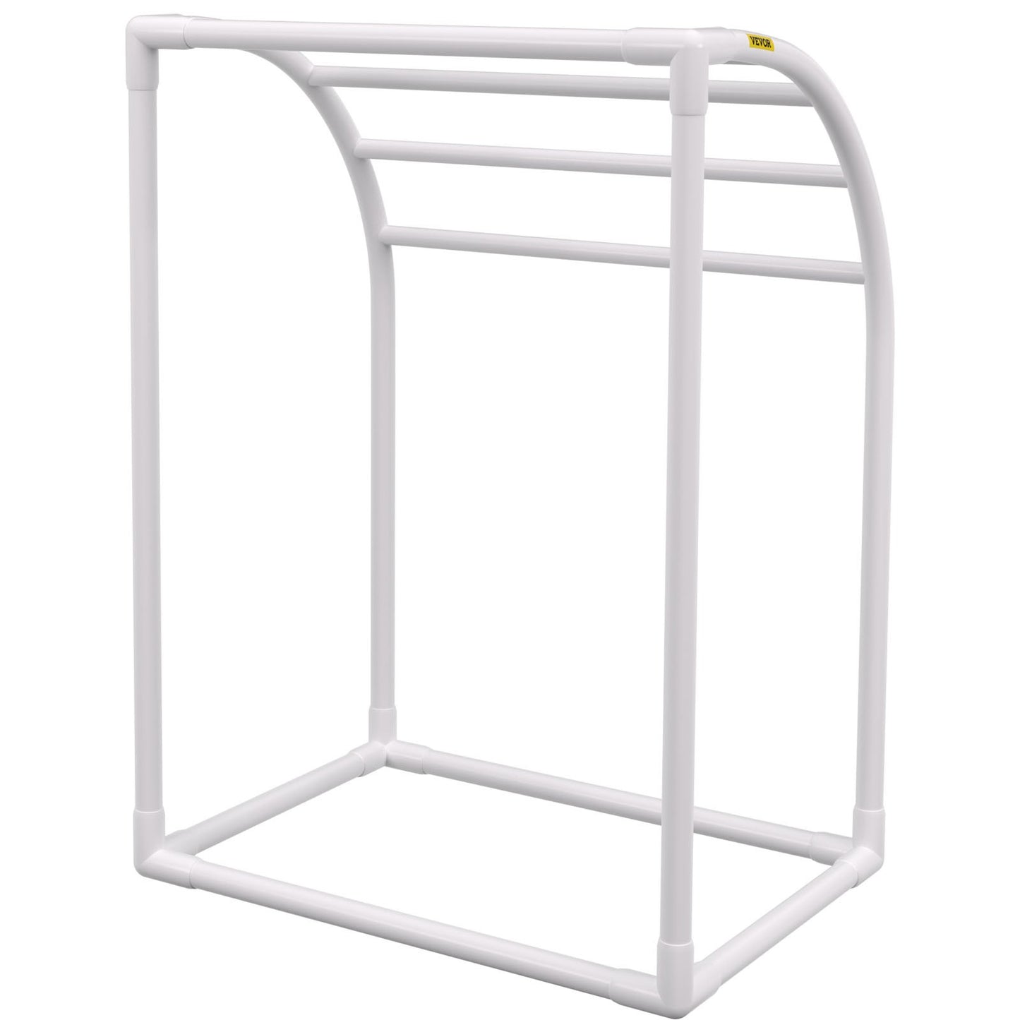 VEVOR Pool Towel Rack, 5 Bar, Milky, Freestanding Outdoor PVC Curved Poolside Storage Organizer, Include 8 Towel Clips, Mesh Bag, Hook, Also Stores Floats and Paddles, for Beach, Swimming Pool, Home