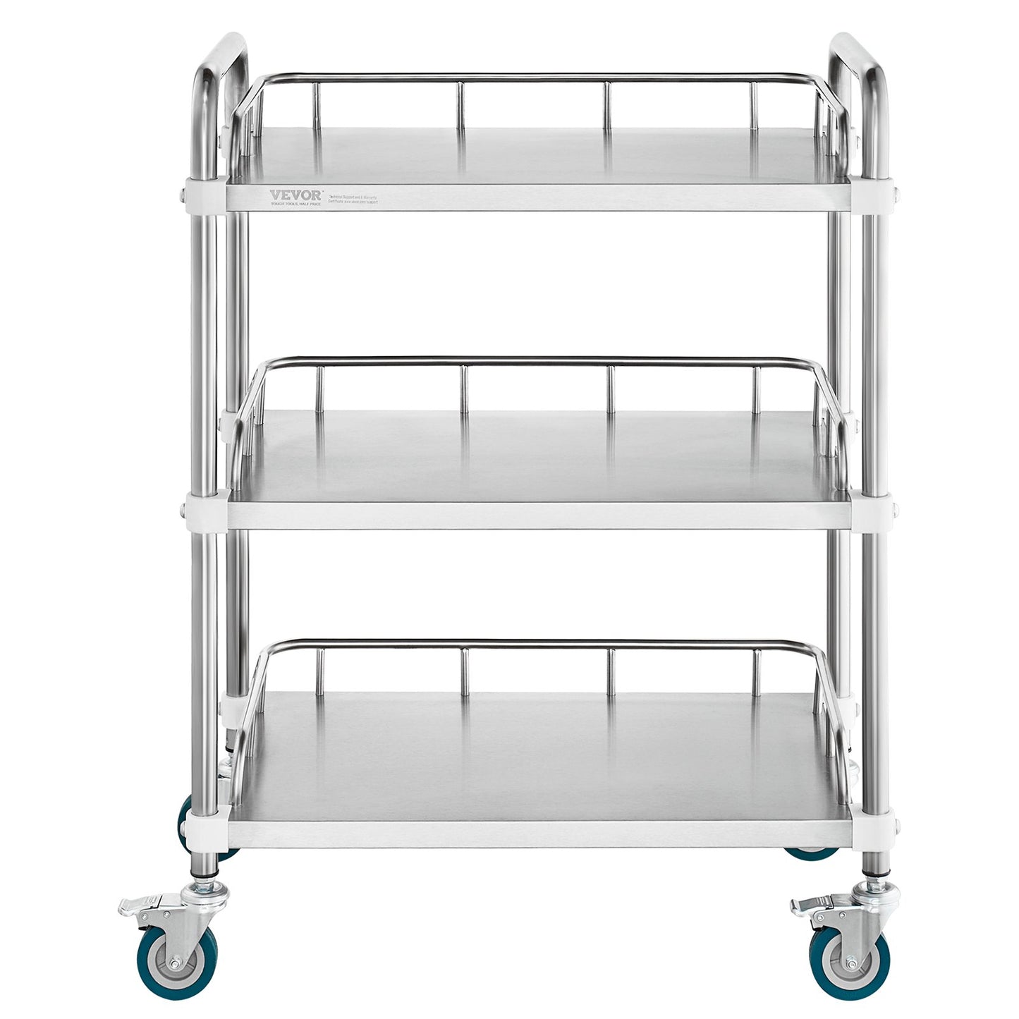 VEVOR Lab Rolling Cart, 3-Shelf Stainless Steel Rolling Cart, Lab Serving Cart with Swivel Casters, Dental Utility Cart for Clinic, Lab, Hospital, Salon, 26.38"x15.55"x34.13"