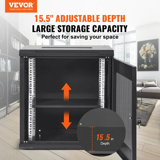 VEVOR 12U Wall Mount Network Server Cabinet, 15.5'' Deep, Server Rack Cabinet Enclosure, 200 lbs Max. Ground-mounted Load Capacity, with Locking Door Side Panels, for IT Equipment, A/V Devices - Mekamart Australia