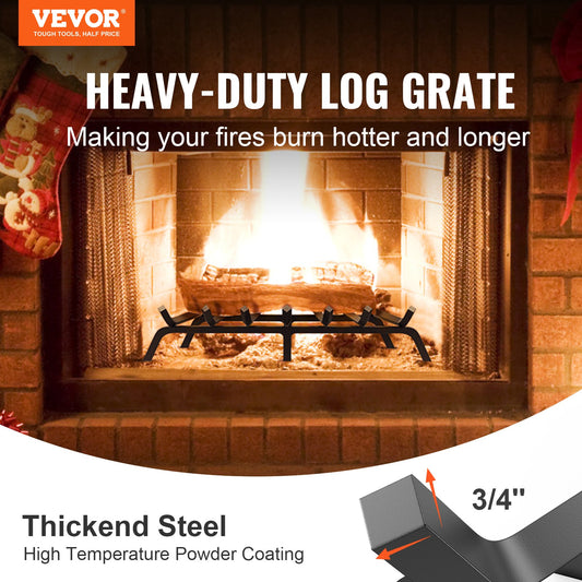 VEVOR Fireplace Log Grate, 762mm Heavy Duty Fireplace Grate with 6 Support Legs, 19.05mm Solid Powder-coated Steel Bars, Log Firewood Burning Rack Holder for Indoor and Outdoor Fireplace