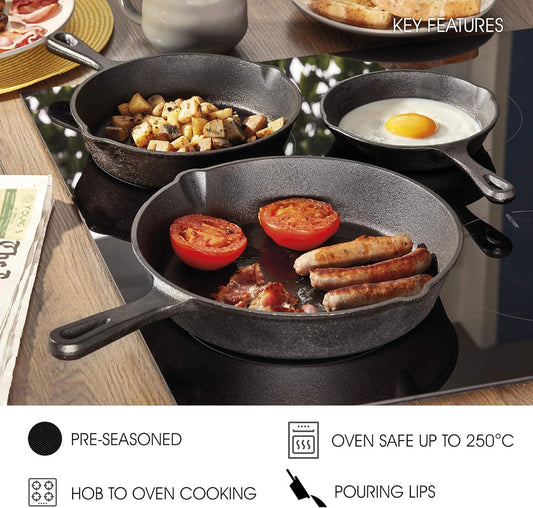 Cookware Sets Frying Cast Iron Pans Cast Iron Dish 16/20/26cm - Mekamart Australia