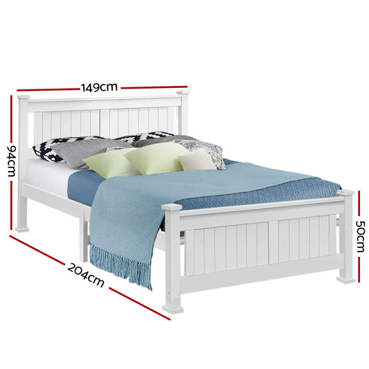 Artiss Bed Frame Double Size Wooden White RIO - Mekamart Australia