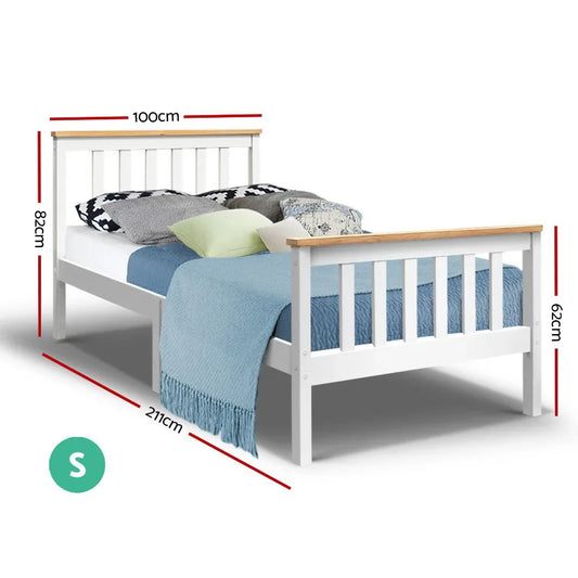 Artiss Bed Frame Single Size Wooden White PONY - Mekamart Australia