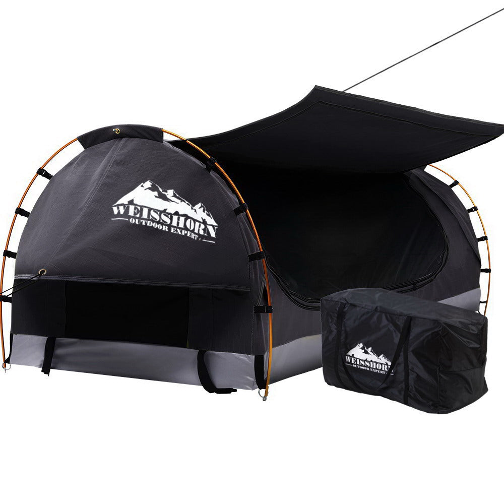 Camping gear including tents, sleeping bags, and portable stoves