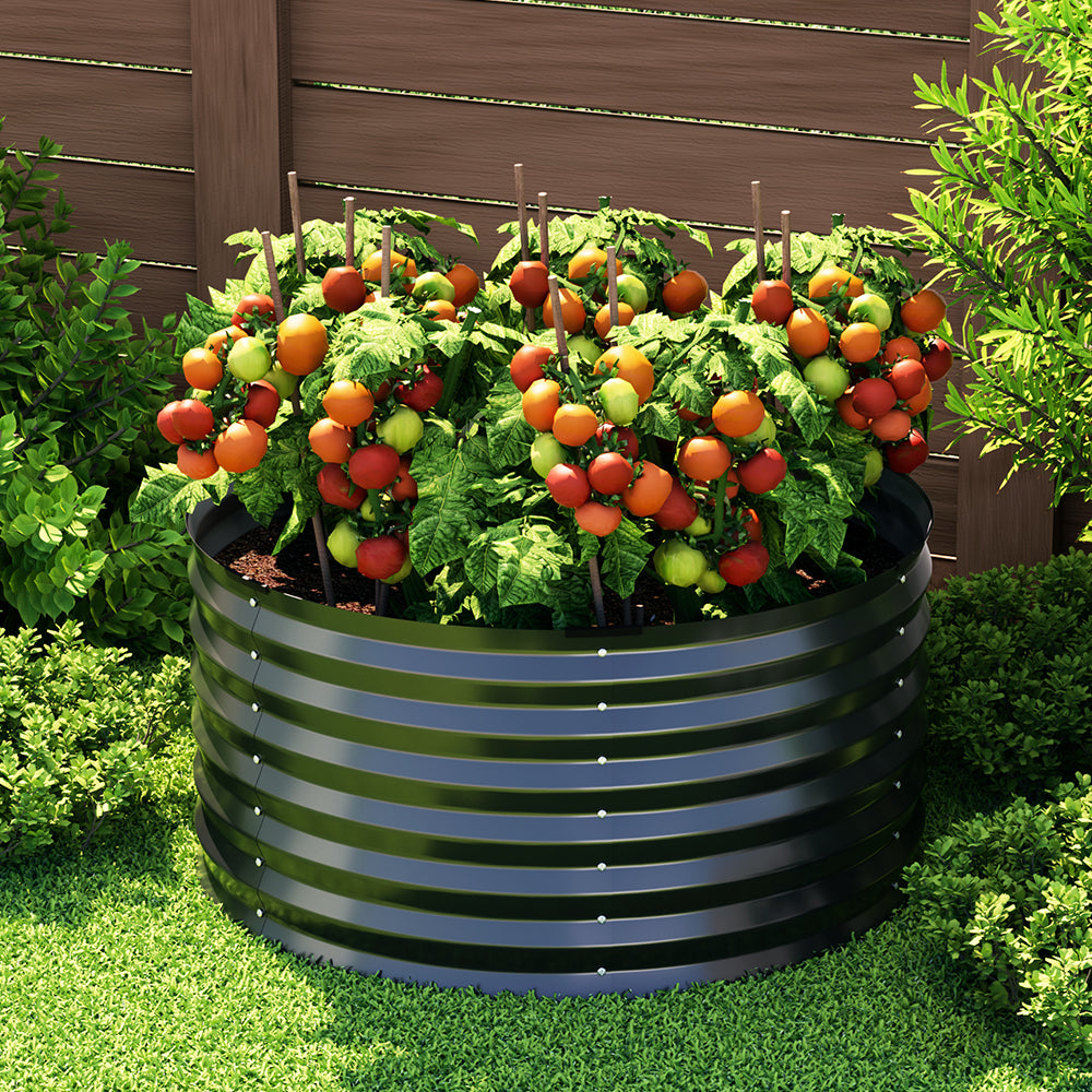"Serene garden corner featuring decorative solar lights, ceramic pots, and a small garden statue"
