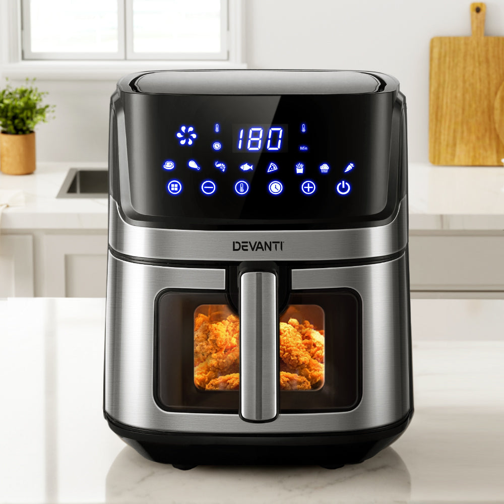 Modern kitchen appliances including blenders and air fryers