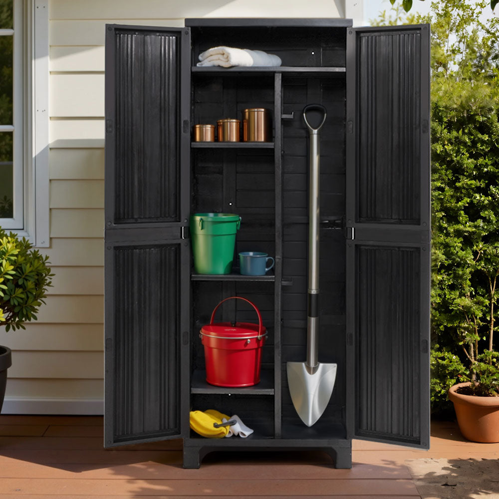 Outdoor storage boxes for patios and backyards.