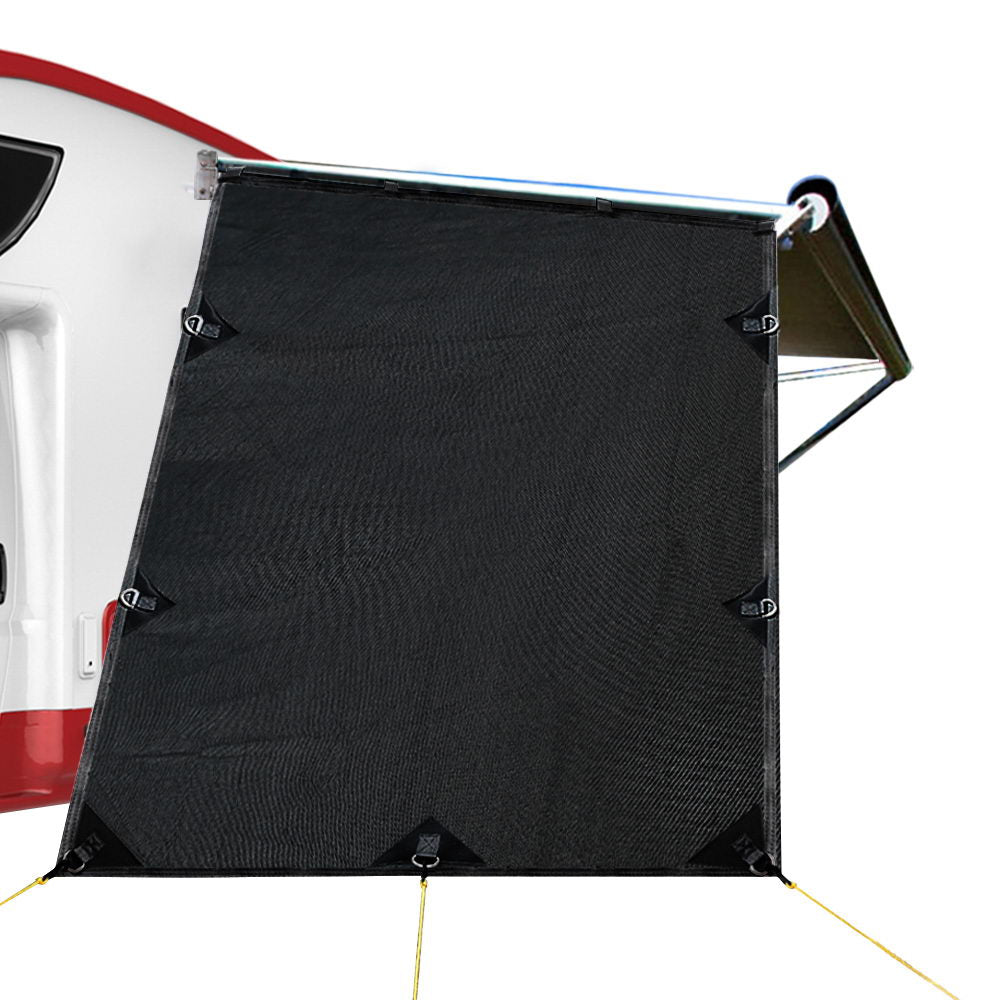 Retractable awnings for sun and rain protection.